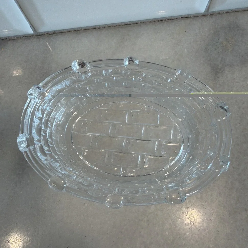 Vtg William Sonoma Bunny on Nest Rabbit Clear Glass‎ Covered Candy Dish